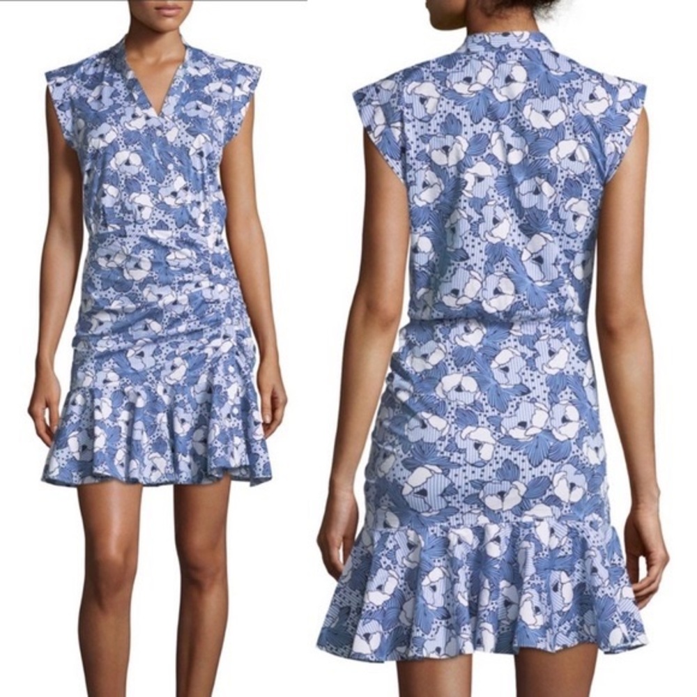 Veronica Beard Blue Fountain Floral Ruffle Mini Dress Size 10